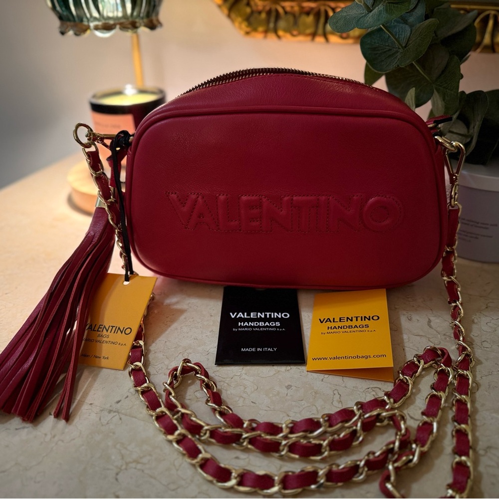 Valentino Vibrant Red Crossbody Bag with Gold Chain